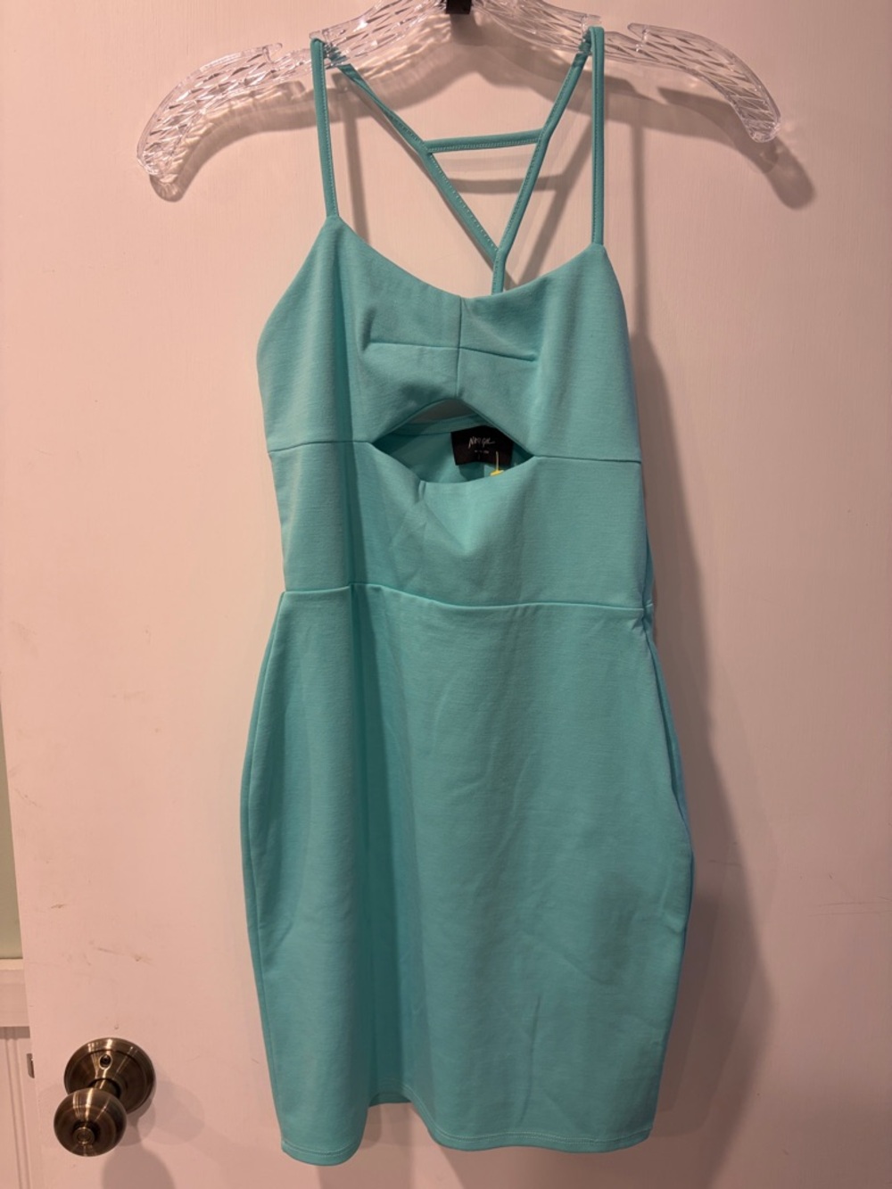Nasty Gal Strappy Cutout Mini Dress in Aqua small